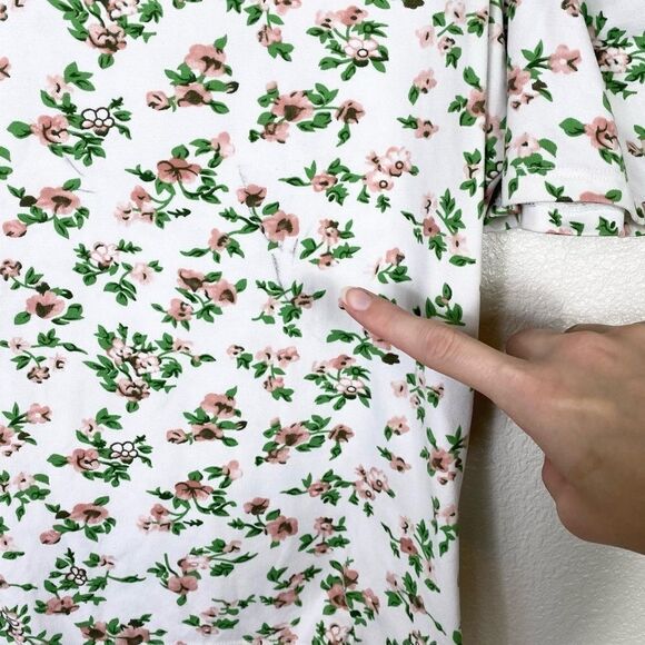 White Pink & Green Floral Puff Sleeve Tshirt - Picture 3 of 3